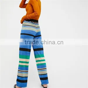 2017 OEM Womens Baggy Long Trousers Striped Knit Flare Pants thumbnail-3