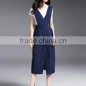 Fashion Women Sleeveless Striped Spaghetti Strap Dresses New Design Denim Maxi Dress thumbnail-2