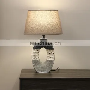 Modern Art Style Grey and White Base Bedroom Ceramic Desk Lamp for Hotel thumbnail-5