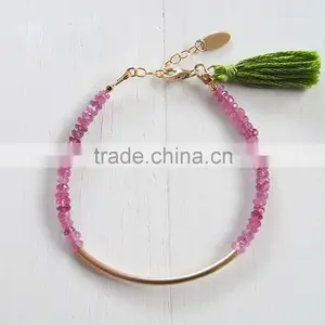 2015 Fashion New White Crystal Beads Bracelet Tassel Charm Bracelet With Brass Tube thumbnail-6