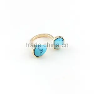 Hot New Round Genstone Ring Gold Plated Alloy Ring for Girls thumbnail-3