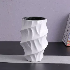Irregularity Paper Folding Whirlwind Gear White Custom Made Ceramic Vase Bottle Art Decoration thumbnail-1