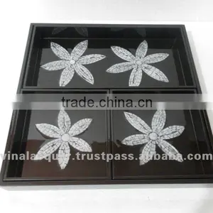 Lacquer Tray, Mother of Pearl Tray, Square Tray thumbnail-1