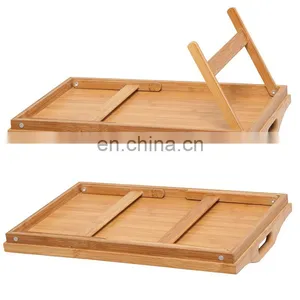 Custom Modern Handmade Wooden Tray For Bed Floating Bamboo Breakfast Food Serving Tray With Folding Legs thumbnail-1