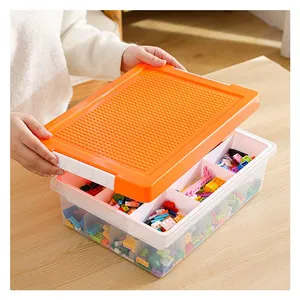 Stackable Building Brick Blocks Base 2 Layer Adjustable Kids Transparent Toy Organizer Plastic Storage Box With Lid thumbnail-3