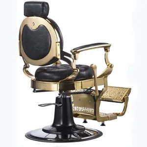 Gold Frame Black Leather Barber Chair, 360° Rotation, Heavy Duty Construction, 300kg Load, Salon Styling thumbnail-4