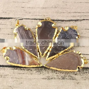 JF6939 Hotsale Big Natrual Agate Arrow Head Gold Plated Gemstone Arrowhead Pendant Quality Choice thumbnail-1
