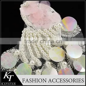 Special Peacock Design Handmade Sequin Beaded Embroidery Lace Flower Applique thumbnail-2