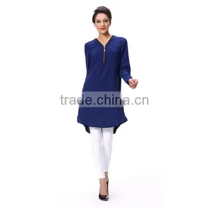 India Style Chiffon Long Sleeve With Zip Long Tops thumbnail-2