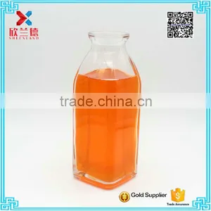 300ml Square Milk Glass Beverage Juice Bottle With Crimp Neck thumbnail-1