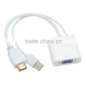 High Speed HDMI Male to VGA Female Cable Full HD 1080P + USB 2.0 Adapter Cable - White (18.5cm) thumbnail-1