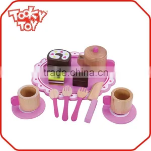 Pink Cutting Game Playset Wooden Toy Tea Set Miniature Wooden Toys For Kids thumbnail-1
