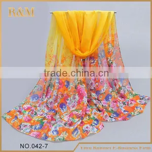2015 Fashion Female Silk Scarf Flower Printed Long Scarf thumbnail-6