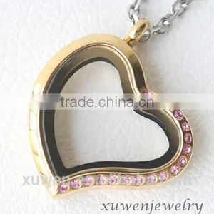 Fashion AAA Pink Crystal Heart Stainless Steel Custom Lockets thumbnail-1
