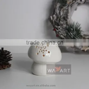 3 Asst LED Lighted Ceramic Mushroom With Snowflake Carved thumbnail-3