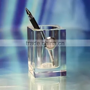 2016 New Square and Clear Crystal Pen Holder With Clock thumbnail-1
