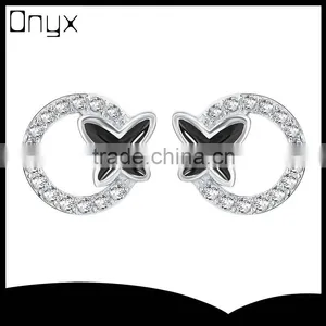 925 Sterling Silver Black Letter x Ear Studs With White Zircon and Ring Design thumbnail-1
