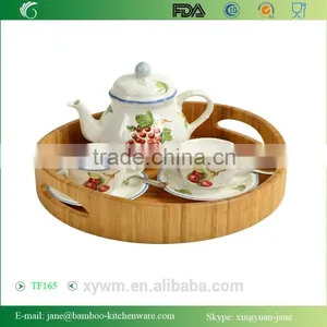 Picnic Curve Bamboo Cocktail Serving Tray With Handle thumbnail-3