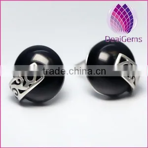 2015 Wholesale 925 Fashion Silver Earring Round With Black Agate Stud Earring Sold by Pairs thumbnail-1