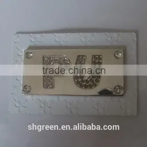 Promotional White Real Leather Label With Engraved Logo Metal Plate thumbnail-1