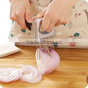 Onion Holder Vegetable Potato Cutter Slicer Gadget Stainless Steel Fork Slicing Helper Kitchen Tool Aid Gadget Cutting Chopper thumbnail-1