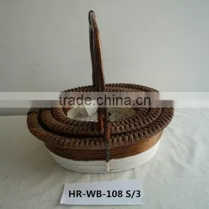 3 Set Large Wicker Basket Round With Handle for Sale thumbnail-1