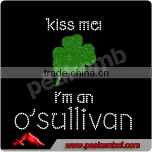 Wholesale Kiss Me I'm Irish Glitter Iron on Applique Shamrock Rhinestone Hot Fix thumbnail-1
