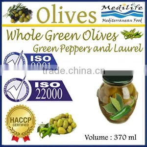High Quality 100% Tunisian Table Olives,Green Olives With Green Peppers & Laurel,Table Olives 370 ml Glass Jar thumbnail-1
