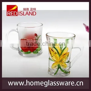 Hand Print Red Rose Pattern Glass Coffee Tea Mug thumbnail-3