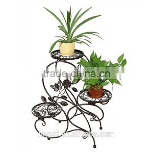 Handicraft Garden Decor Plant Pot Display Retro 3-tier Classic Flower Stand With Modern "S" Design Iron Plant Pot Trays thumbnail-2