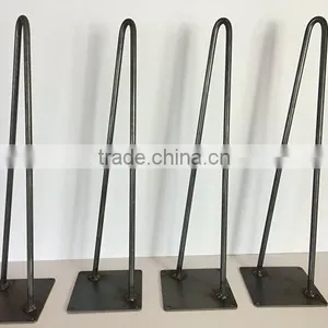 Black Powder Coated 28 Inch 2 Rod Iron Metal Hairpin Wood Table Leg thumbnail-2