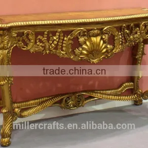 Antique Reproduction Italian Design Gold Leaf Veneer Top Hotel Side Table thumbnail-3