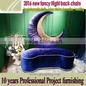 ML2015 Fancy Fun Romantic High Back Decoration Leisure Chair Moon Velvet Wedding Chair Hotel Photo Studio Shop Window Chair thumbnail-1