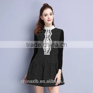 Free Shipping--2016 Winter Women New Embroidered Sleeve Lapel Wool A-line Dress Slim Woolen Dress thumbnail-1