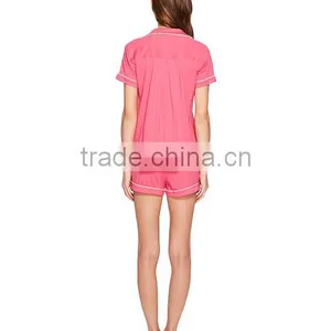 Pink Short Pyjamas Set Contrast Piping New York Pajamas Sleepwear Clothing Short Sleeves And Short Pants Shirttail Hem Nightwear thumbnail-4