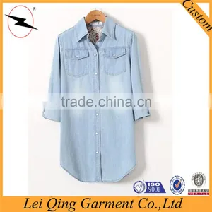 Fashion Blue Long Plus Size Shirts Women Denim Clothing Manufacturers Denim Women Shirts thumbnail-5
