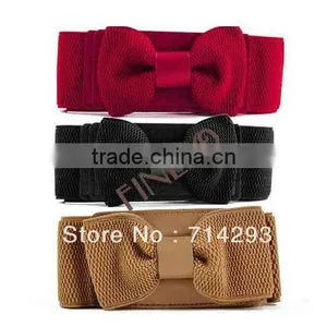 New Women's Girls Graceful Bowknot Elastic Lovely Belt With Buckle Waist Belt 3713 thumbnail-1