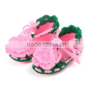 Handmake Pink Flower Shoes Baby Crochet Sandal Knit Shoes thumbnail-1