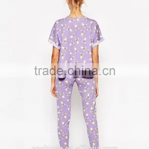 100% Cotton Soft Touch Jersey Pajama Set Women Print Pajama thumbnail-3