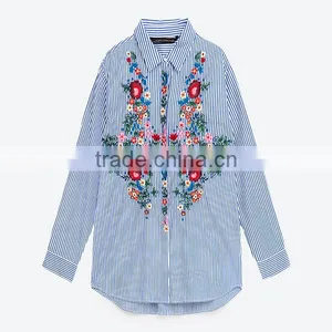 Guangzhou Women's Striped Embroidered Shirt thumbnail-4