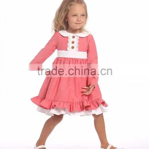 Supplier Long Sleeve Linen Cotton Vintage Ruffle Girl Fall Dress thumbnail-1