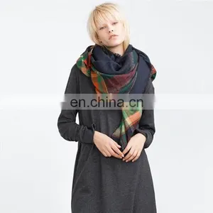 Autumn And Winter Warm Acrylic Plaid Scarf Squares thumbnail-1
