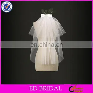 A09 Cheap Price Short Front and Long Back Plain Tulle Fabric Bridal Veil For Wedding thumbnail-1