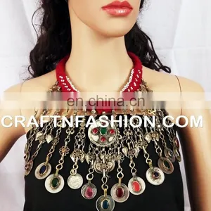Ethnic Jewelry India Kuchi Necklace Vintage Afghani Boho 1960s Hippie Necklace- Designer Afghani Party Wear Set BY Megh Craft thumbnail-2