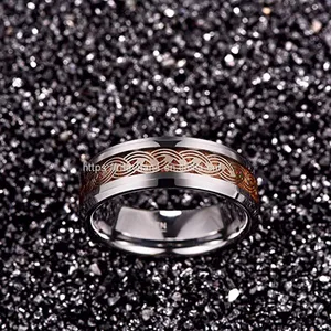 2020 New Arrival T243R NUNCAD Men's 8mm Tungsten Carbide Ring Gold Celtic Knot and Wood Inlay Wedding Band Size 7-12 thumbnail-3