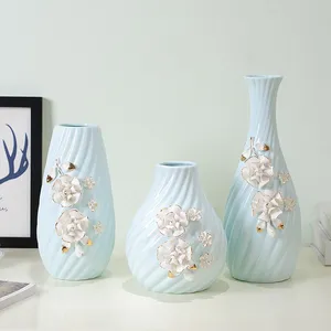 Modern Simple Fashion Elegant Hand Made Gild Blue Ceramic Vase For Living Room Decor thumbnail-1