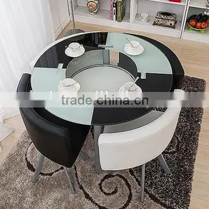 Modern Round Dining Table With Leather Chairs thumbnail-3