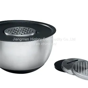 Hot Selling Stainless Steel Salad Bowl Beat Eggs Basin With Silicone Lid Grater Mixing Bowl Set With Handle thumbnail-1