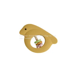 Baby Wooden Bird Bed Rattles Silicone Bird Shape Teether Rodent Baby Rattle Toys Teether thumbnail-1