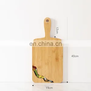 Natural Bamboo Pizza Cutting Board With Handle Bamboo Fruit Bread Pizza Steak Serving Platter Cheese Tray thumbnail-1